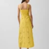 Robe longue à bretelles fines en mélange de lin brodé
