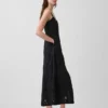Robe longue à bretelles fines en mélange de lin brodé