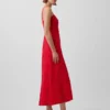 Robe longue à bretelles fines en mélange de lin brodé