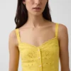 Robe longue à bretelles fines en mélange de lin brodé