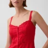 Robe longue à bretelles fines en mélange de lin brodé