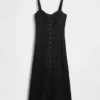 Robe longue à bretelles fines en mélange de lin brodé