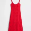 Robe longue à bretelles fines en mélange de lin brodé