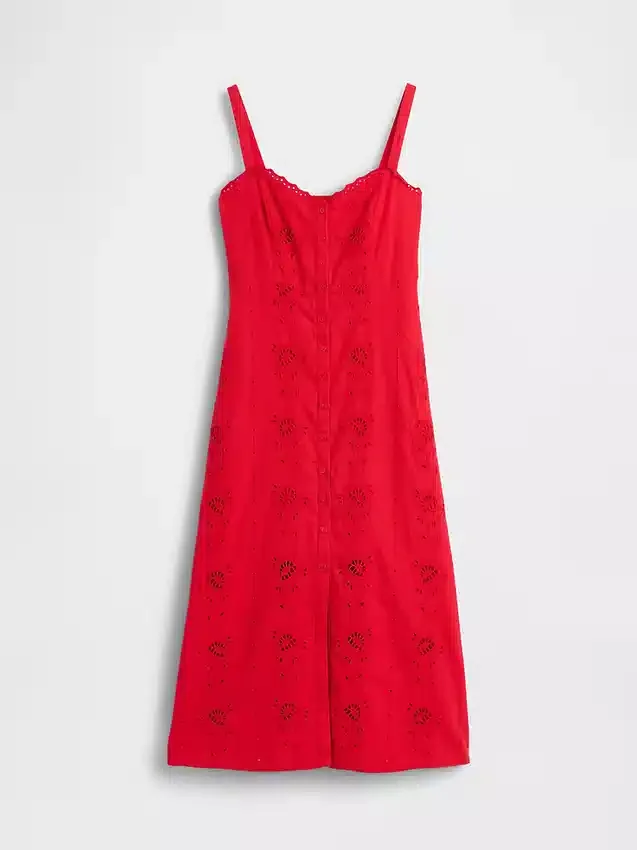 Robe longue à bretelles fines en mélange de lin brodé