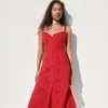 Robe longue à bretelles fines en mélange de lin brodé