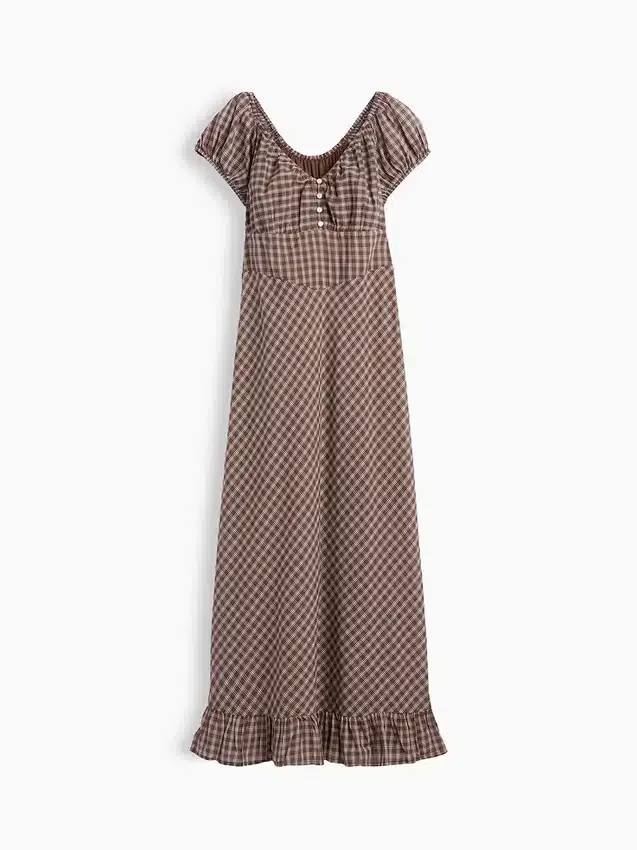 Robe longue à col en V et ourlet à volants