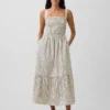 Robe longue à corsage smocké en popeline
