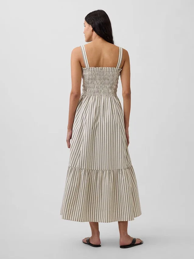 Robe longue à corsage smocké en popeline