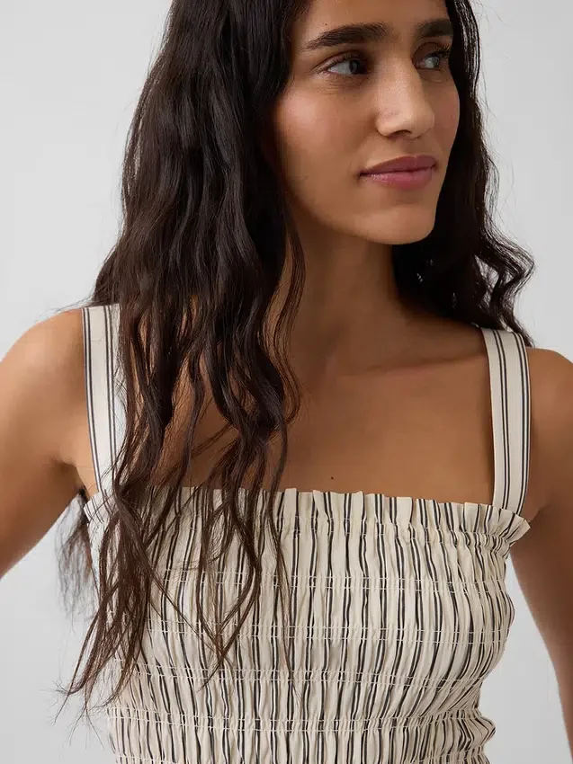 Robe longue à corsage smocké en popeline