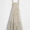 Robe longue à corsage smocké en popeline