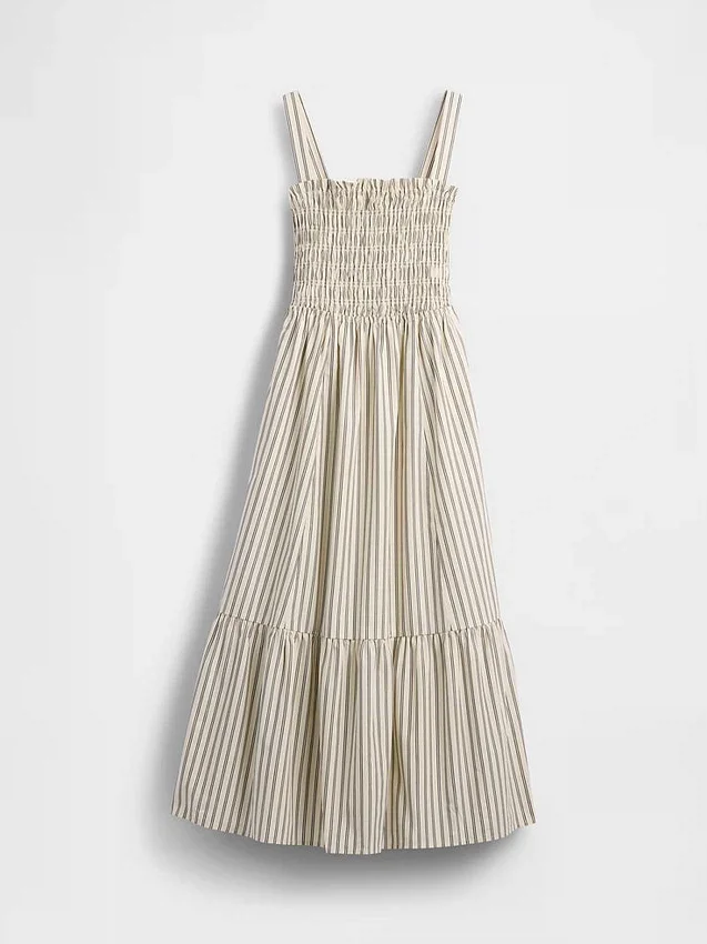 Robe longue à corsage smocké en popeline
