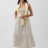 Robe longue à corsage smocké en popeline