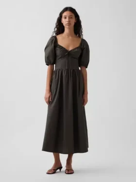 Robe longue corset à manches bouffantes