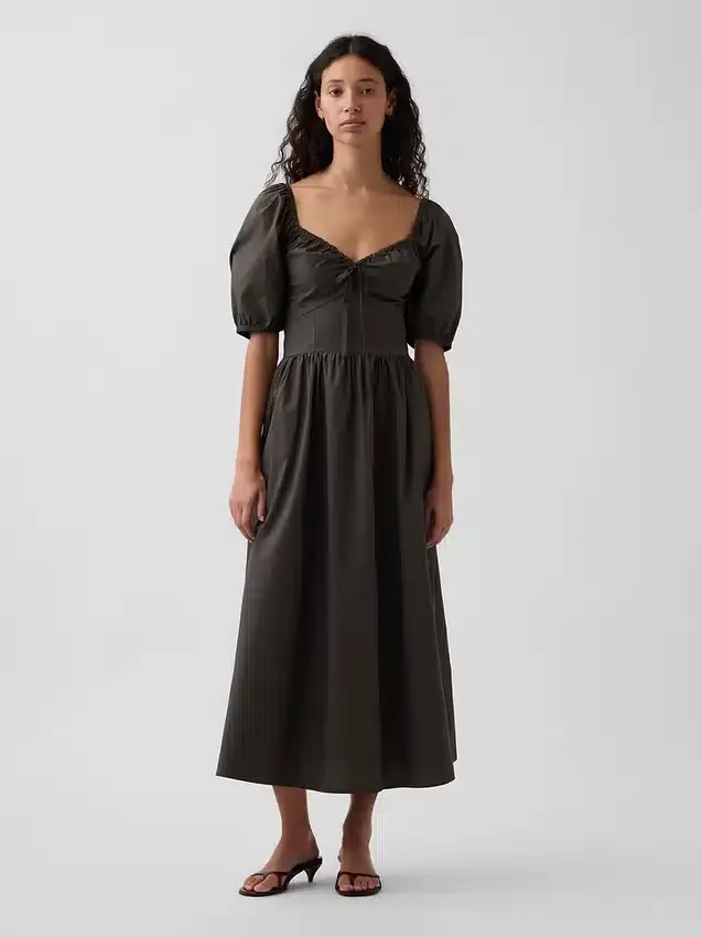 Robe longue corset à manches bouffantes