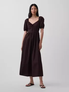 Robe longue corset à manches bouffantes