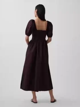 Robe longue corset à manches bouffantes