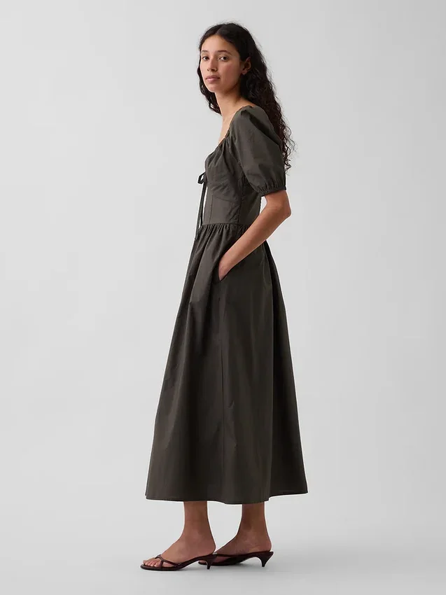 Robe longue corset à manches bouffantes