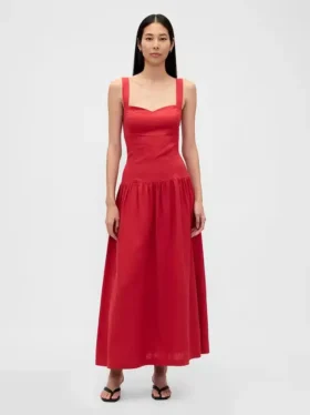 Robe longue corsetée à taille basse en mélange de lin