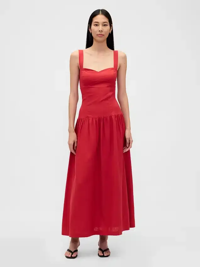 Robe longue corsetée à taille basse en mélange de lin