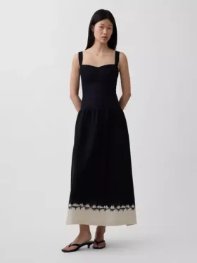 Robe longue corsetée à taille basse en mélange de lin