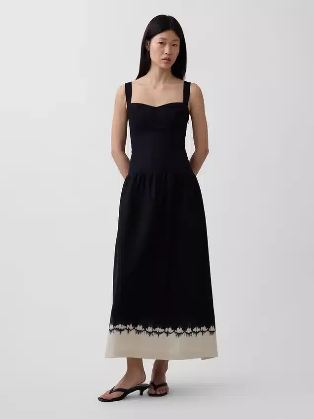 Robe longue corsetée à taille basse en mélange de lin