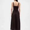 Robe longue corsetée à taille basse en mélange de lin