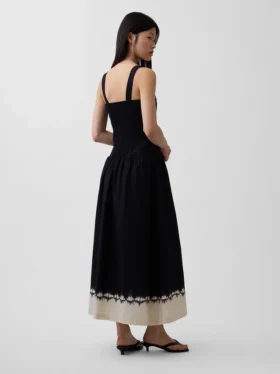 Robe longue corsetée à taille basse en mélange de lin