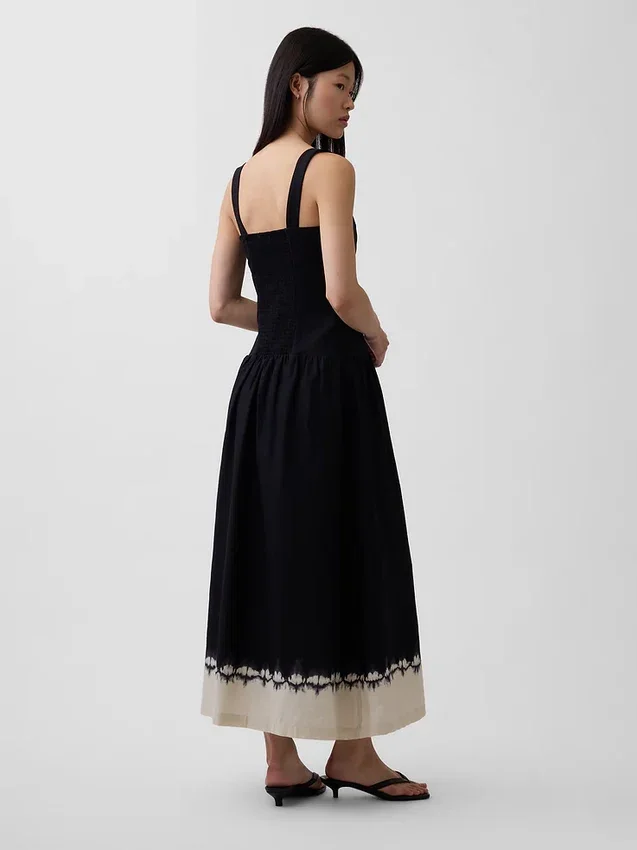 Robe longue corsetée à taille basse en mélange de lin