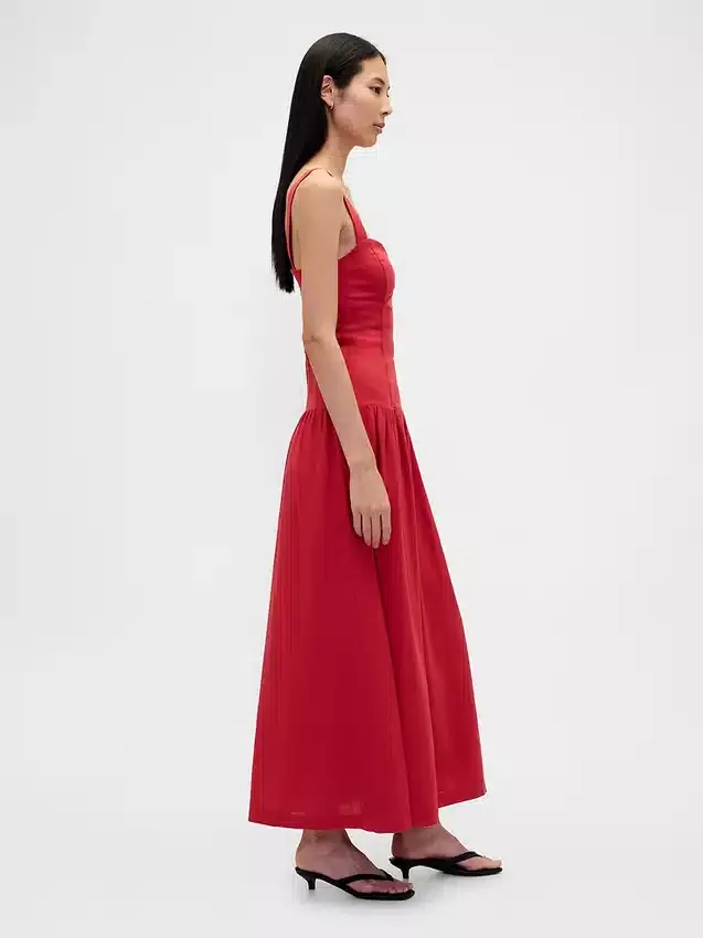 Robe longue corsetée à taille basse en mélange de lin