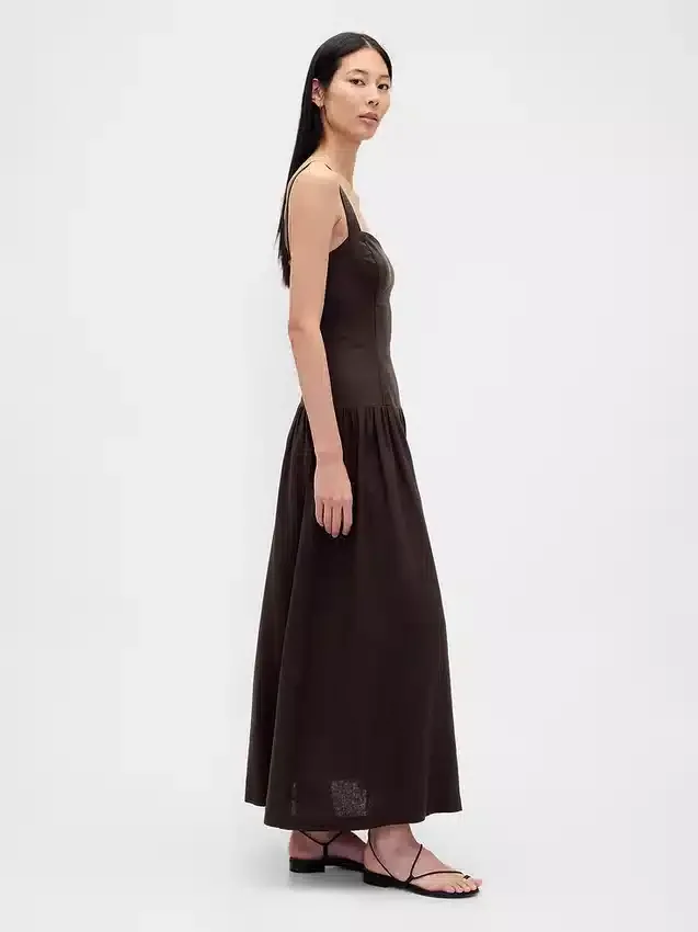 Robe longue corsetée à taille basse en mélange de lin