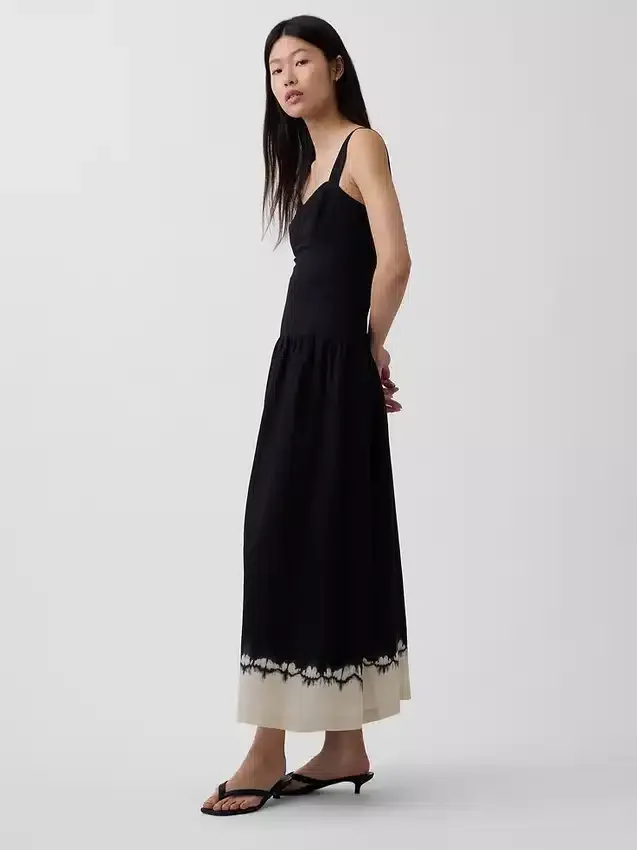Robe longue corsetée à taille basse en mélange de lin