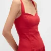Robe longue corsetée à taille basse en mélange de lin