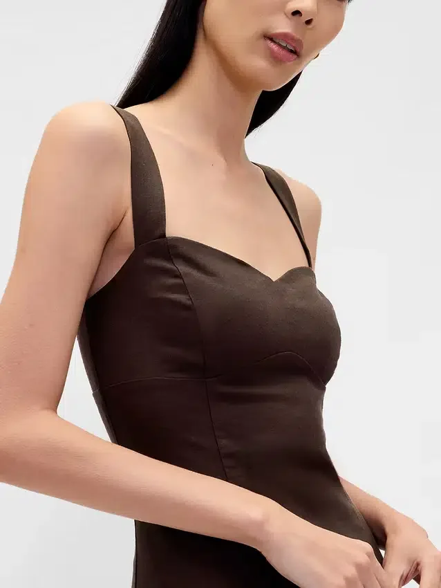 Robe longue corsetée à taille basse en mélange de lin