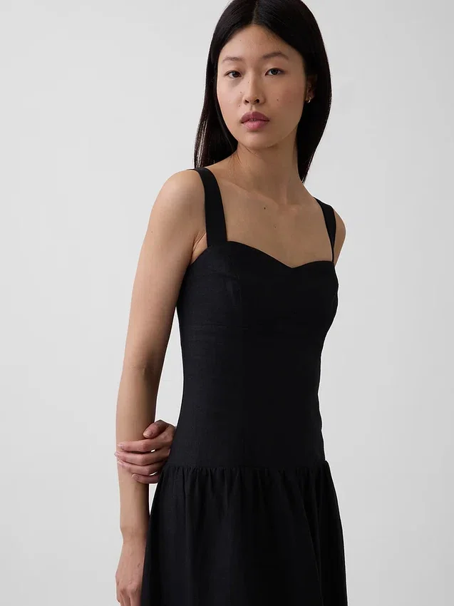 Robe longue corsetée à taille basse en mélange de lin