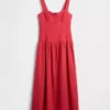 Robe longue corsetée à taille basse en mélange de lin