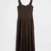 Robe longue corsetée à taille basse en mélange de lin