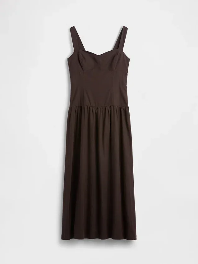 Robe longue corsetée à taille basse en mélange de lin