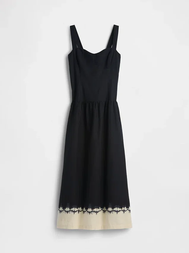 Robe longue corsetée à taille basse en mélange de lin
