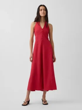 Robe longue dos nu en mélange de lin