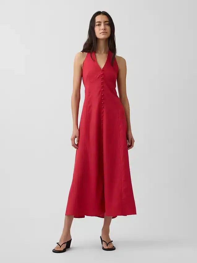 Robe longue dos nu en mélange de lin