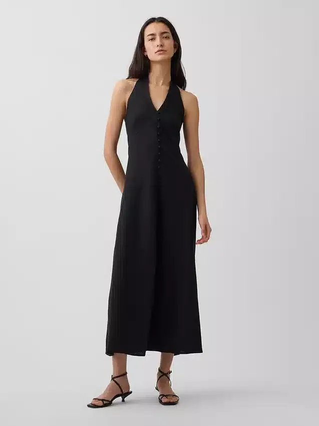 Robe longue dos nu en mélange de lin