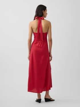 Robe longue dos nu en mélange de lin