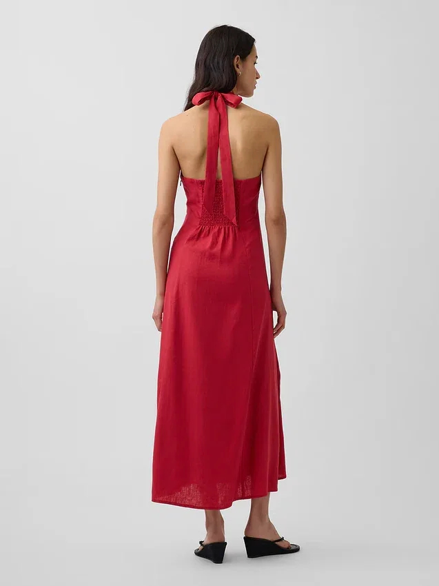 Robe longue dos nu en mélange de lin