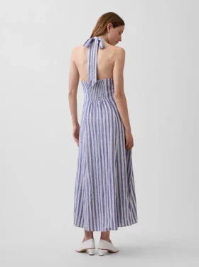 Robe longue dos nu en mélange de lin