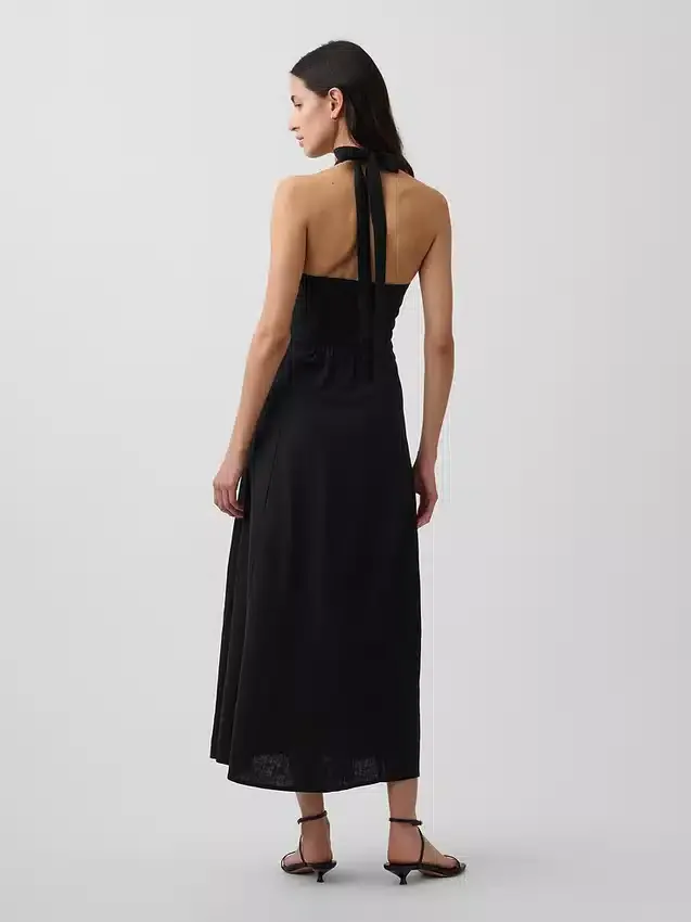 Robe longue dos nu en mélange de lin