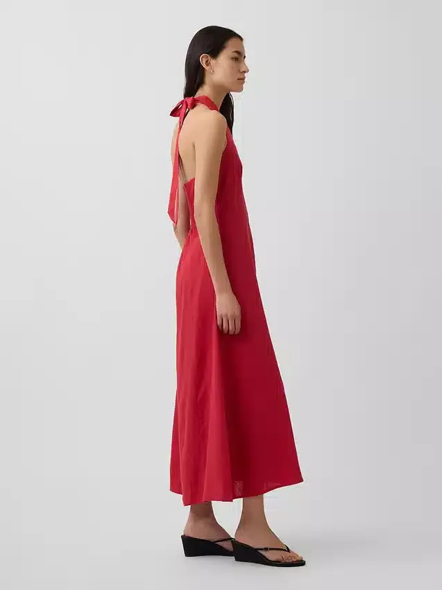 Robe longue dos nu en mélange de lin