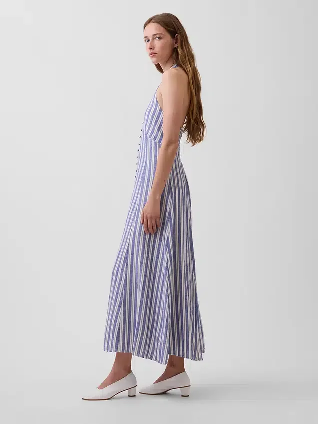 Robe longue dos nu en mélange de lin