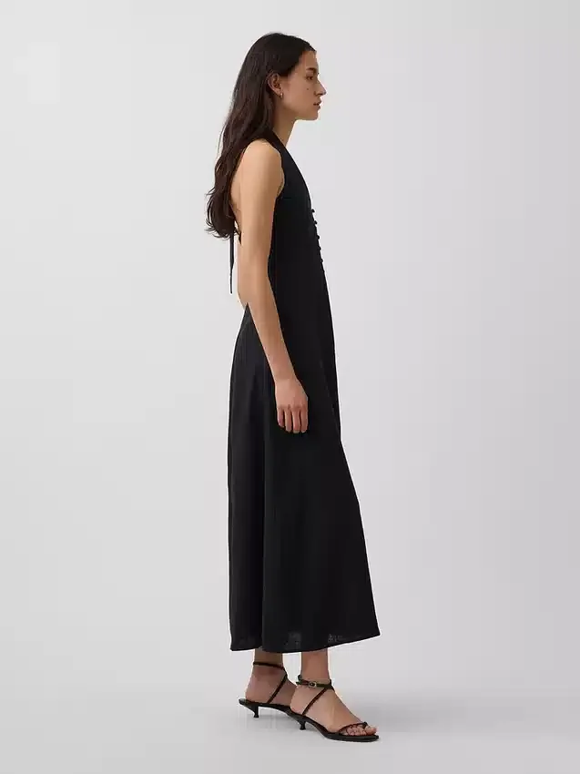 Robe longue dos nu en mélange de lin