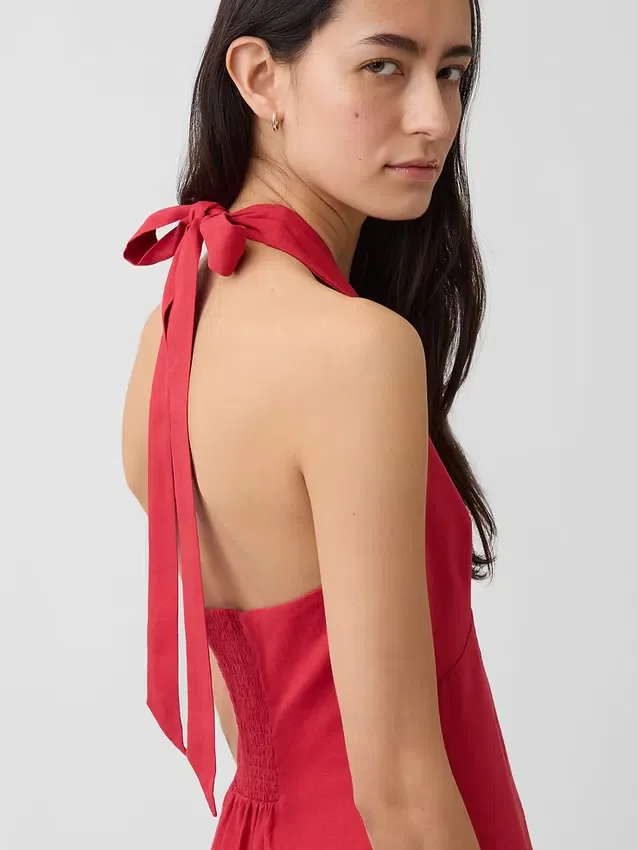 Robe longue dos nu en mélange de lin