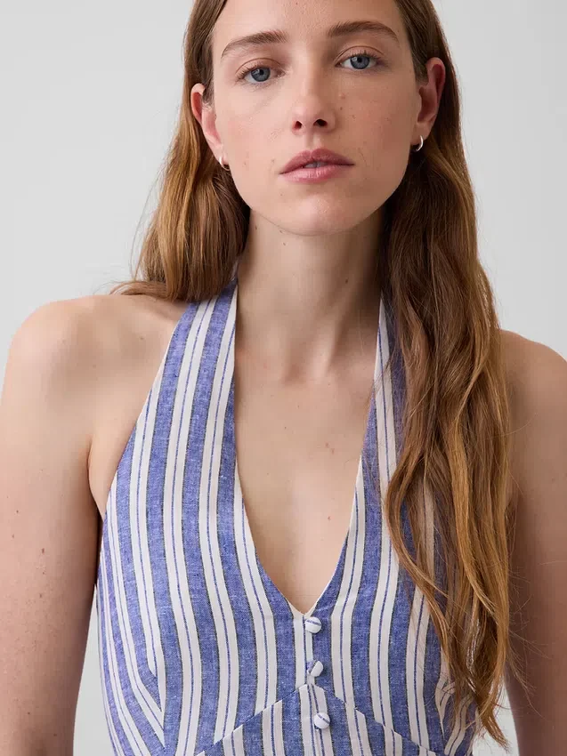 Robe longue dos nu en mélange de lin